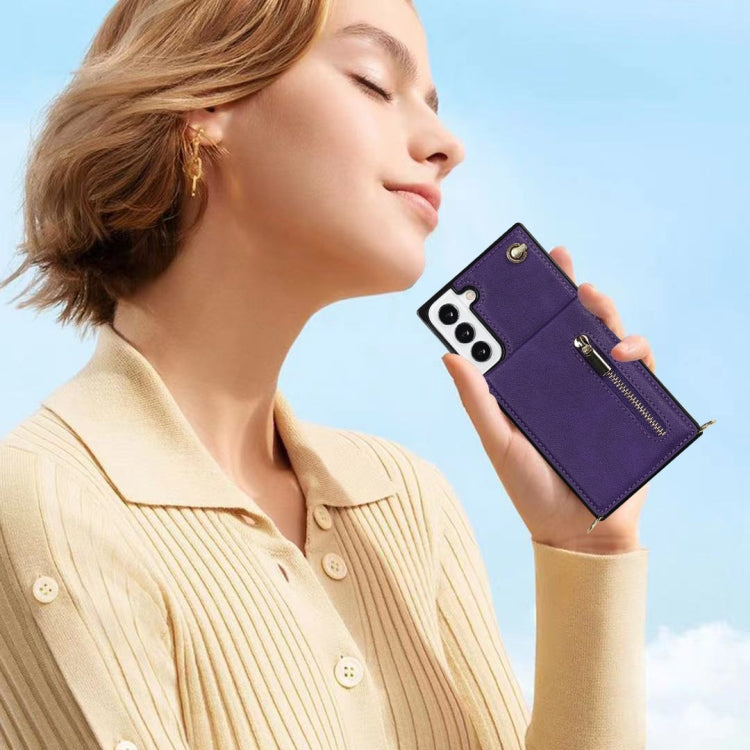 For Samsung Galaxy S22 5G Cross-body Square Zipper Card Holder Bag Phone Case(Purple) - Galaxy S22 5G Cases by buy2fix | Online Shopping UK | buy2fix