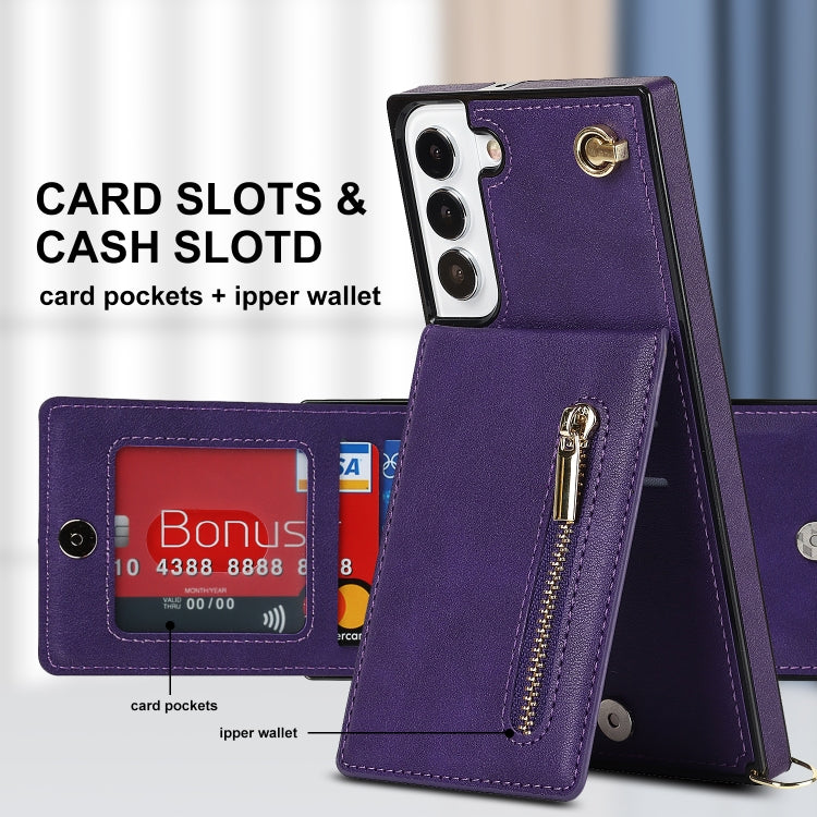 For Samsung Galaxy S22 5G Cross-body Square Zipper Card Holder Bag Phone Case(Purple) - Galaxy S22 5G Cases by buy2fix | Online Shopping UK | buy2fix