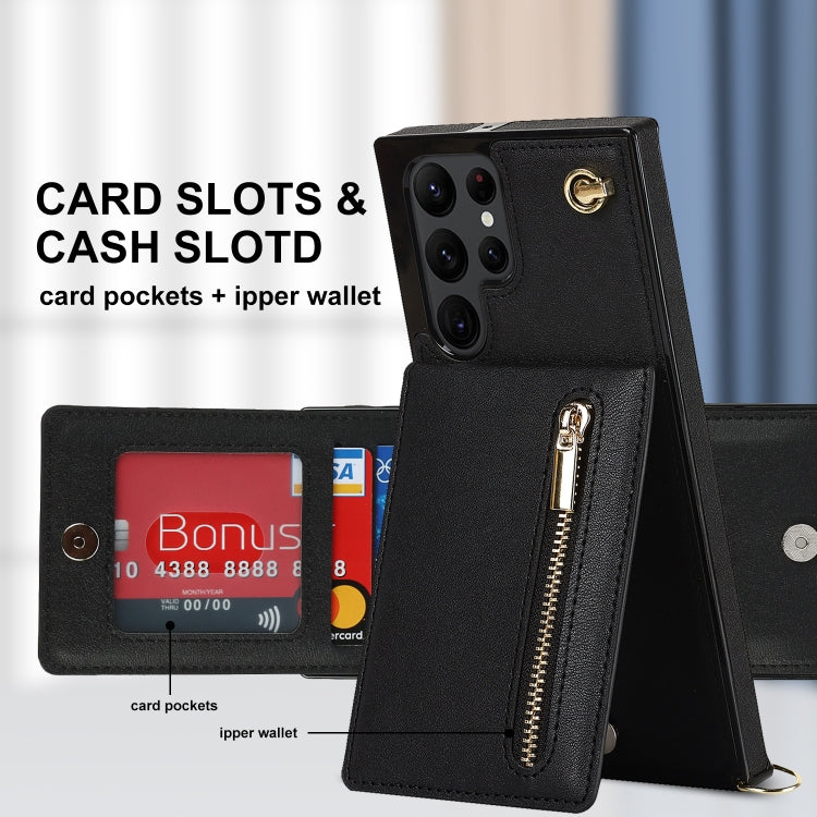 For Samsung Galaxy S22 Ultra 5G Cross-body Square Zipper Card Holder Bag Phone Case(Black) by buy2fix