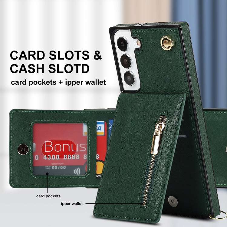 For Samsung Galaxy S21 FE 5G Cross-body Square Zipper Card Holder Bag Phone Case(Green) by buy2fix