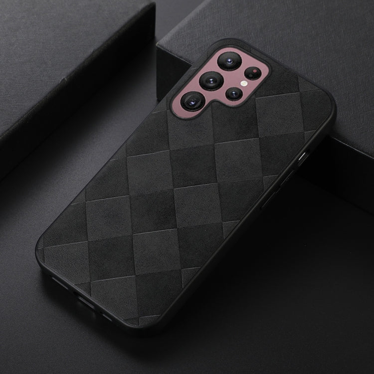 For Samsung Galaxy S22 Ultra 5G Weave Plaid PU Phone Case(Black) - Galaxy S22 Ultra 5G Cases by buy2fix | Online Shopping UK | buy2fix