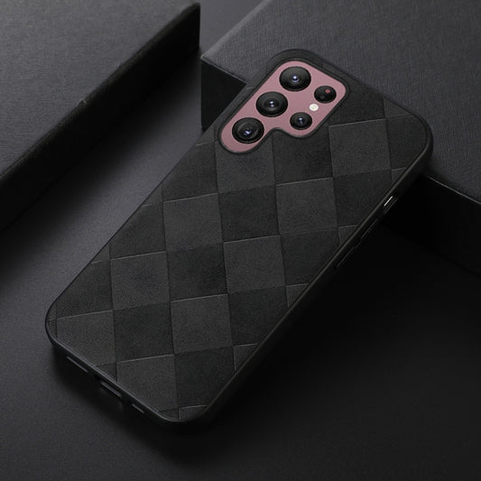 For Samsung Galaxy S22 Ultra 5G Weave Plaid PU Phone Case(Black) by buy2fix