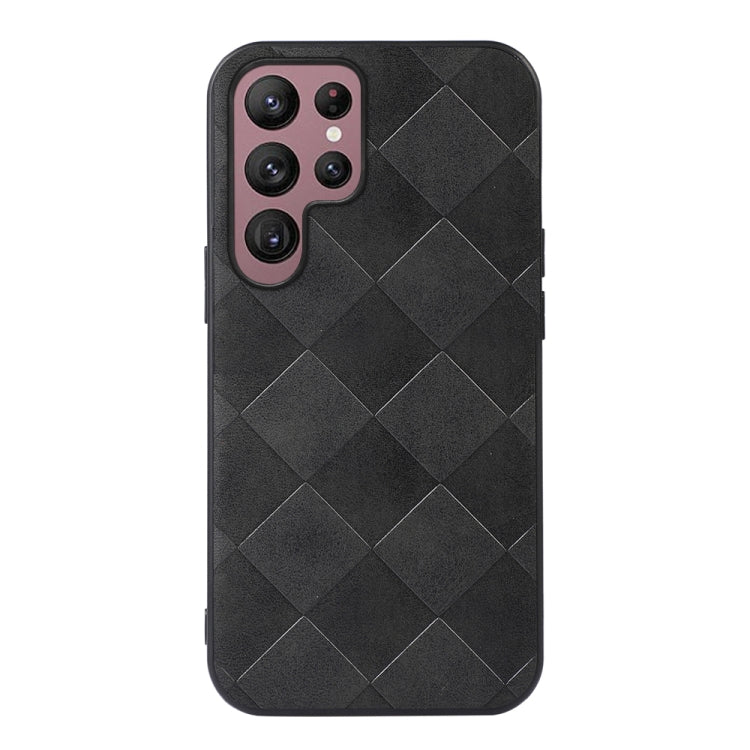 For Samsung Galaxy S22 Ultra 5G Weave Plaid PU Phone Case(Black) - Galaxy S22 Ultra 5G Cases by buy2fix | Online Shopping UK | buy2fix