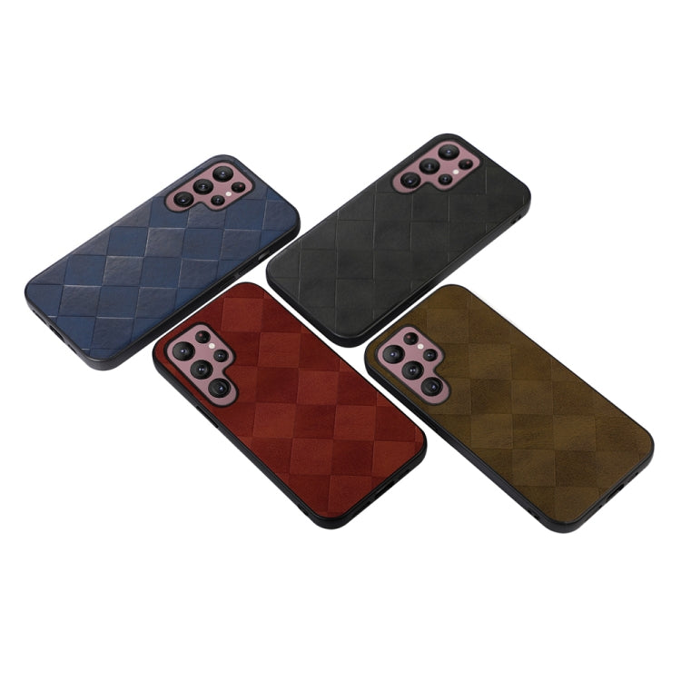 For Samsung Galaxy S22 Ultra 5G Weave Plaid PU Phone Case(Black) - Galaxy S22 Ultra 5G Cases by buy2fix | Online Shopping UK | buy2fix