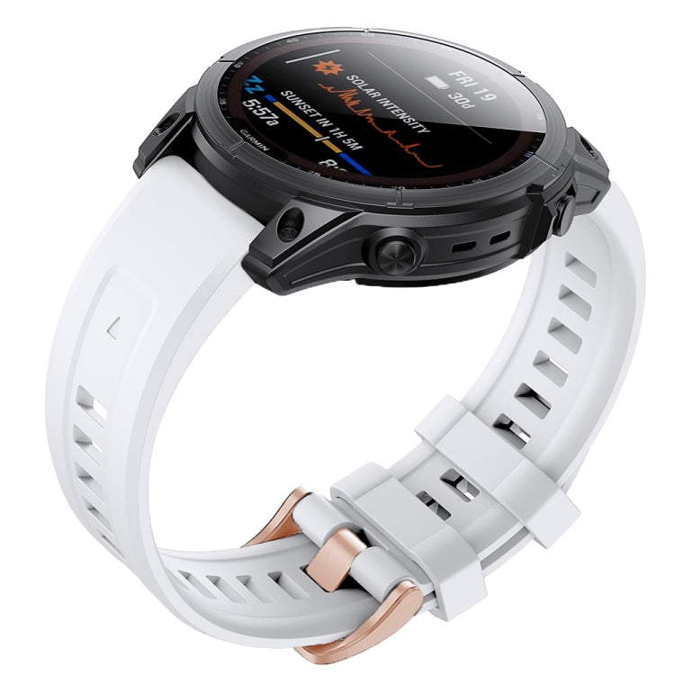 For Garmin Fenix 7S Silicone Rose Gold Buckle Watch Band(White) - Watch Bands by buy2fix | Online Shopping UK | buy2fix