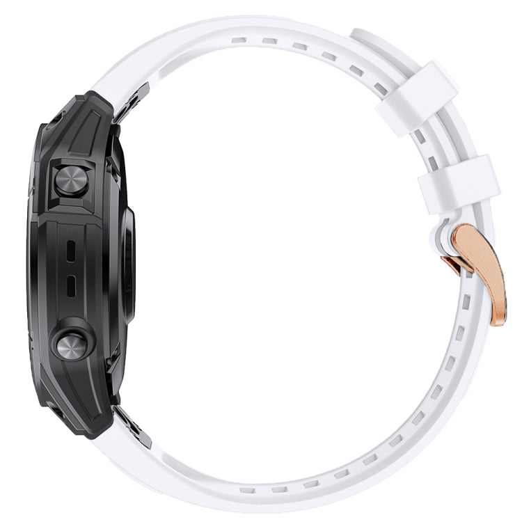 For Garmin Fenix 7S Silicone Rose Gold Buckle Watch Band(White) - Watch Bands by buy2fix | Online Shopping UK | buy2fix