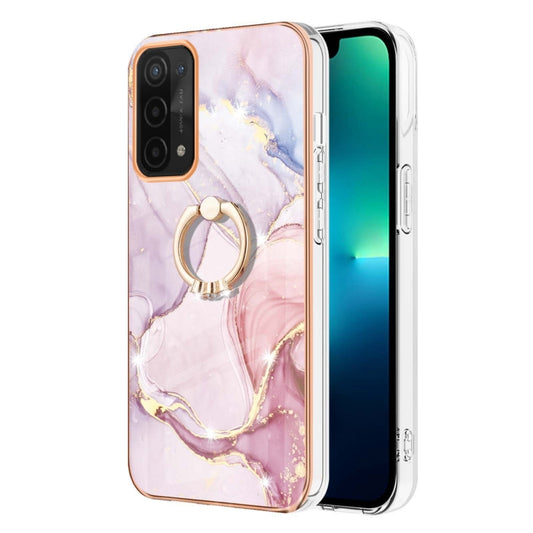 For OPPO A74 5G / A93 5G / A54 5G / A93s 5G Electroplating Marble Pattern IMD TPU Phone Case with Ring Holder(Rose Gold 005) by buy2fix