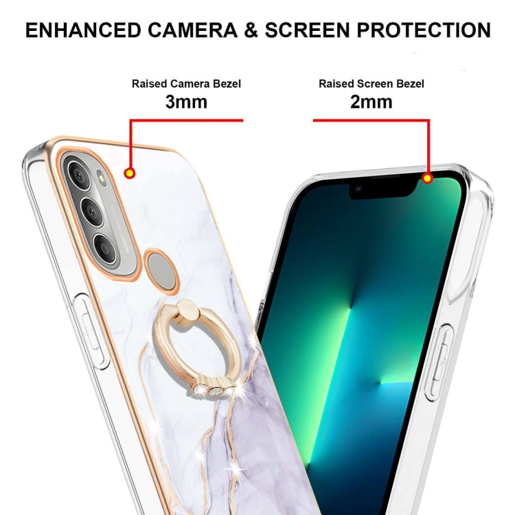 For Motorola Moto G51 5G Electroplating Marble Pattern IMD TPU Shockproof Phone Case with Ring Holder(White 006) - Motorola Cases by buy2fix | Online Shopping UK | buy2fix