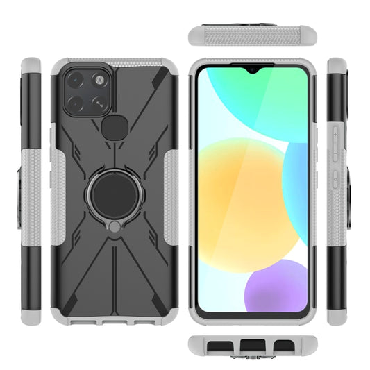For Infinix Smart 6 Armor Bear Shockproof PC + TPU Phone Protective Case with Ring Holder(White) by buy2fix