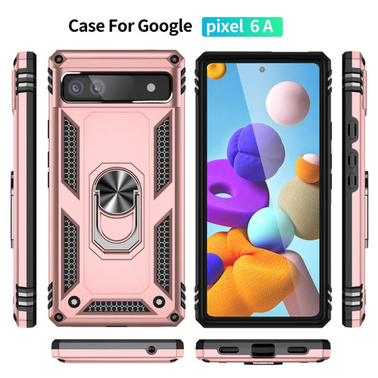 For Google Pixel 6A Shockproof TPU + PC Protective Case with 360 Degree Rotating Holder(Rose Gold) by buy2fix