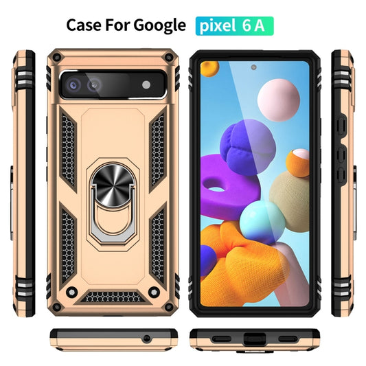 For Google Pixel 6A Shockproof TPU + PC Protective Case with 360 Degree Rotating Holder(Gold) by buy2fix