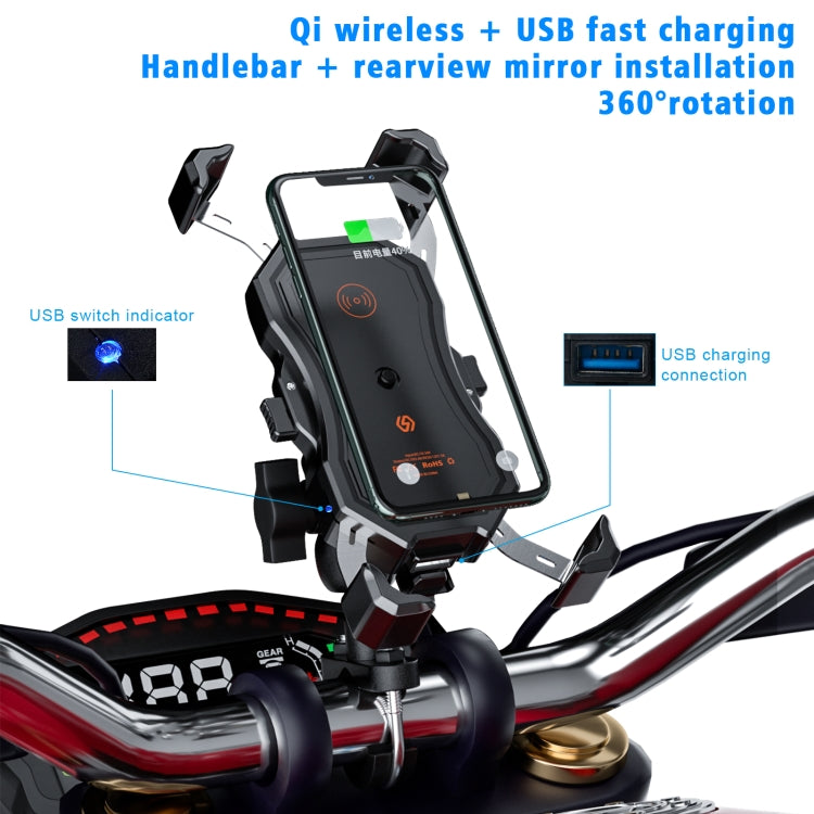 WUPP CS-1288A1 Wireless Charging + Wired Charging One-button Retractable Mobile Phone Stand(Black) - Holder by WUPP | Online Shopping UK | buy2fix