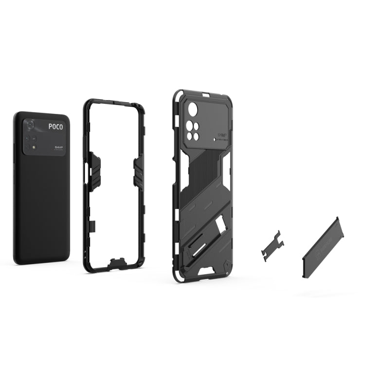 For Xiaomi Poco M4 Pro 4G Punk Armor 2 in 1 PC + TPU Shockproof Phone Case with Invisible Holder(Black) - Xiaomi Cases by buy2fix | Online Shopping UK | buy2fix
