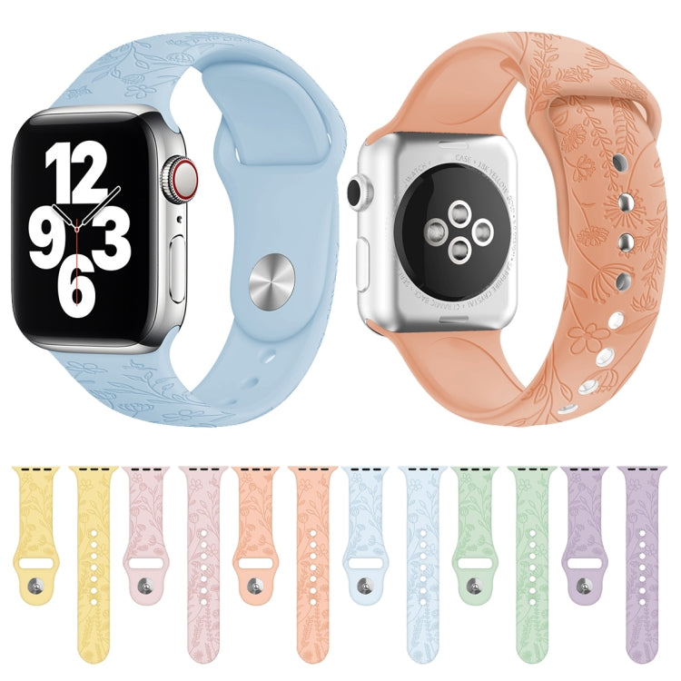 Butterflies Love Flower Embossing Silicone Watch Band For Apple Watch Series 9&8&7 41mm / SE 3&SE 2&6&SE&5&4 40mm / 3&2&1 38mm(Light Green) by buy2fix