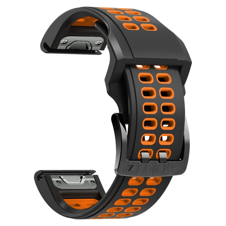 For Garmin Fenix 6X Quick Release Double Row Silicone Watch Band(Black Orange) - Watch Bands by buy2fix | Online Shopping UK | buy2fix