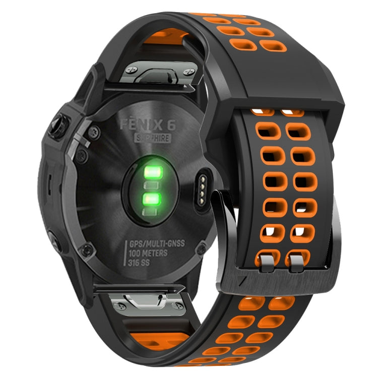 For Garmin Fenix 6X Quick Release Double Row Silicone Watch Band(Black Orange) - Watch Bands by buy2fix | Online Shopping UK | buy2fix