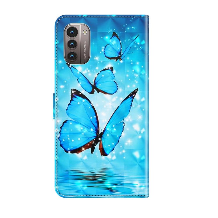 For Nokia G11 / G21 3D Painting Pattern TPU + PU Leather Phone Case(Three Butterflies) - Nokia Cases by buy2fix | Online Shopping UK | buy2fix