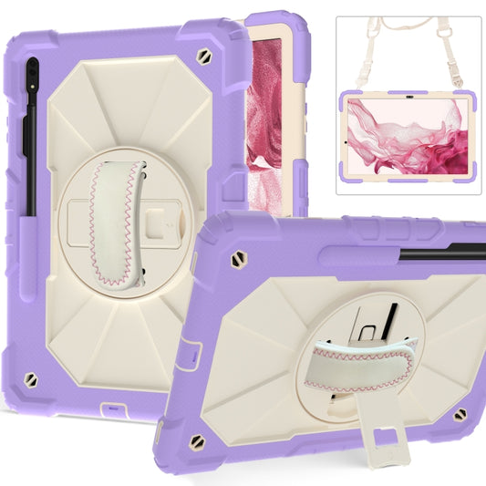 For Samsung Galaxy Tab S8+ 12.4 inch SM-X800 / SM-X806 Contrast Color Robot Shockproof Silicone + PC Tablet Case(Lotus Root Purple Beige) by buy2fix