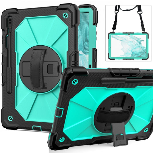 For Samsung Galaxy Tab S8+ 12.4 inch SM-X800 / SM-X806 Contrast Color Robot Shockproof Silicone + PC Tablet Case(Black+Aqua) by buy2fix