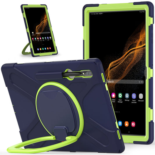 For Samsung Galaxy Tab S8 Ultra X900 Silicone + PC Tablet Protective Case(Navy Blue + Yellow Green) by buy2fix