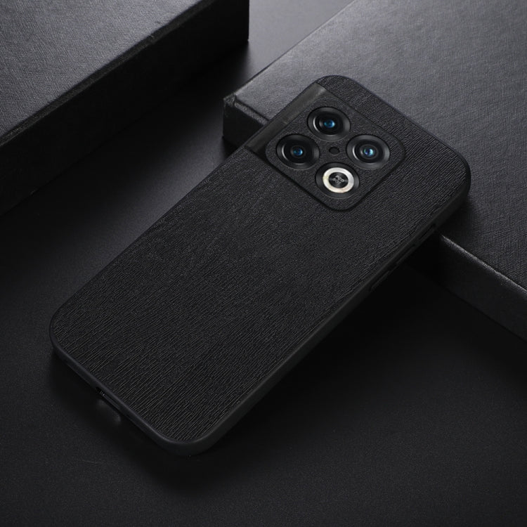 For OnePlus 10 Pro 5G Wood Texture PU Phone Case(Black) - OnePlus Cases by buy2fix | Online Shopping UK | buy2fix