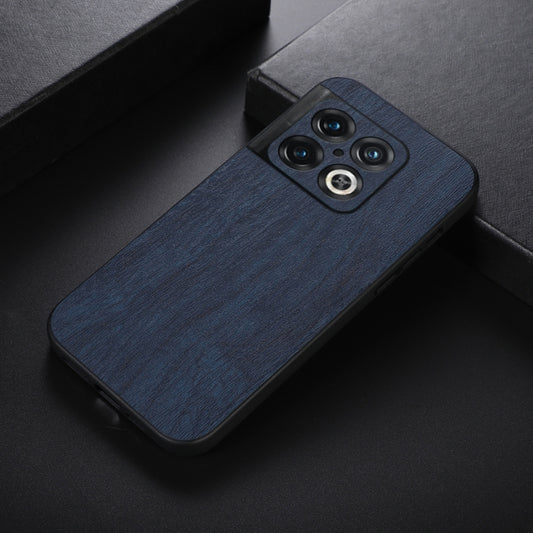 For OnePlus 10 Pro 5G Wood Texture PU Phone Case(Blue) by buy2fix