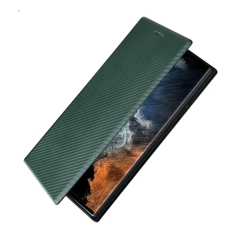 For Samsung Galaxy S22 Ultra 5G Carbon Fiber Texture Horizontal Flip Leather Phone Case(Green) by buy2fix