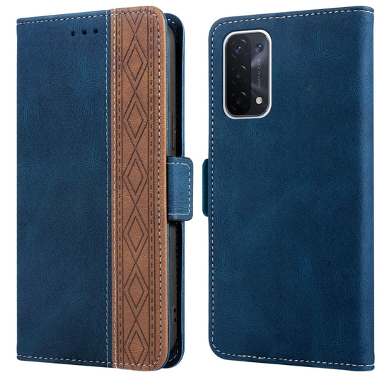 For OPPO A54 5G / A74 5G Stitching Side-Magnetic RFID Leather Phone Case(Royal Blue) by buy2fix