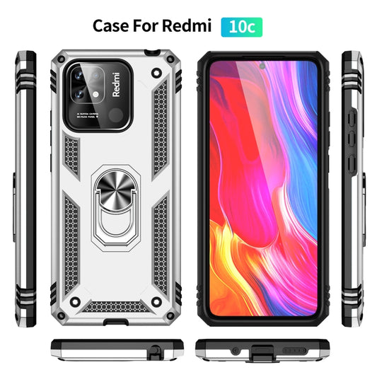 For Xiaomi Redmi 10C Shockproof TPU + PC Phone Case with 360 Degree Rotating Holder(Silver) by buy2fix