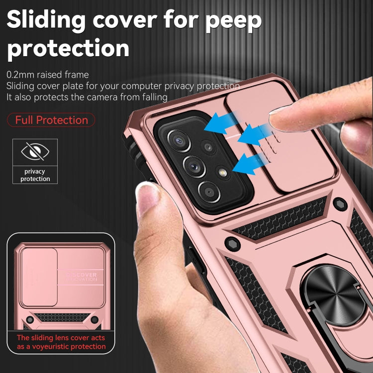 For Samsung Galaxy A73 5G Sliding Camshield Holder Phone Case(Rose Gold) - Galaxy Phone Cases by buy2fix | Online Shopping UK | buy2fix