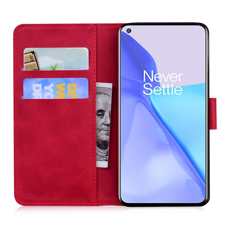 For OnePlus 9 Skin Feel Pure Color Flip Leather Phone Case(Red) - OnePlus Cases by buy2fix | Online Shopping UK | buy2fix