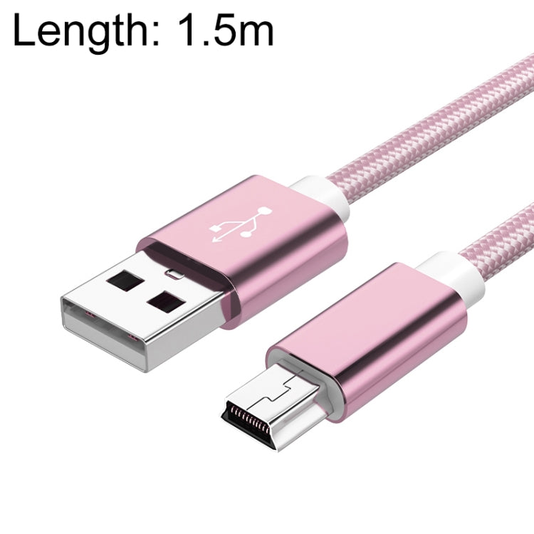 5 PCS Mini USB to USB A Woven Data / Charge Cable for MP3, Camera, Car DVR, Length:1.5m(Rose Gold) - by buy2fix | Online Shopping UK | buy2fix