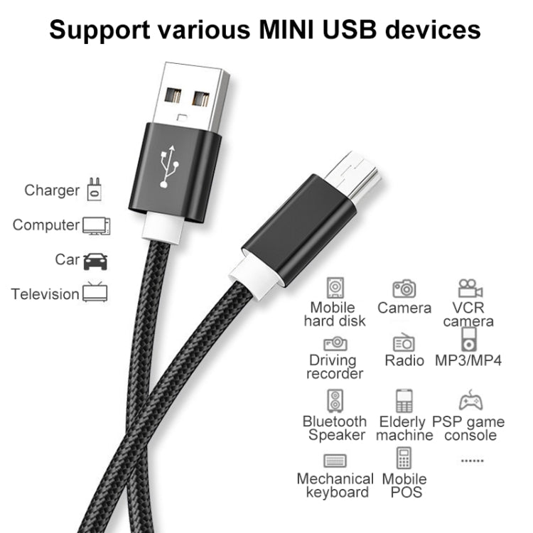 5 PCS Mini USB to USB A Woven Data / Charge Cable for MP3, Camera, Car DVR, Length:1.5m(Rose Gold) - by buy2fix | Online Shopping UK | buy2fix