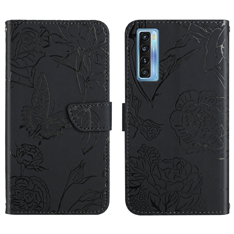 For TCL 20 Pro 5G Skin Feel Butterfly Peony Embossed Leather Phone Case(Black) - TCL by buy2fix | Online Shopping UK | buy2fix