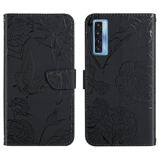 For TCL 20 Pro 5G Skin Feel Butterfly Peony Embossed Leather Phone Case(Black) - TCL by buy2fix | Online Shopping UK | buy2fix