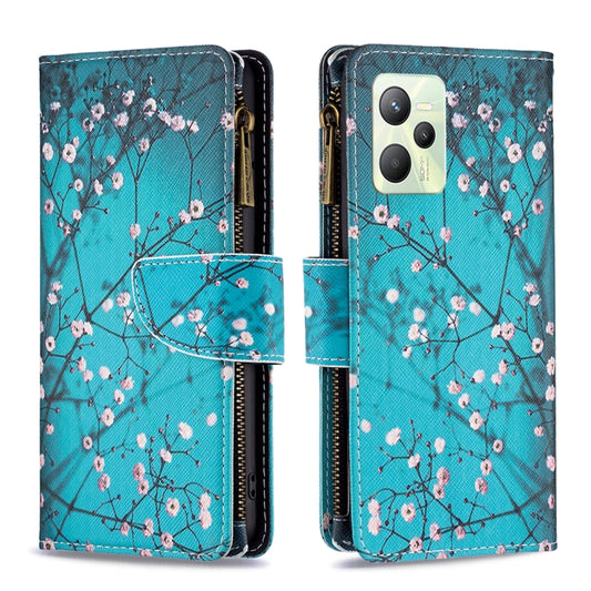 For OPPO Realme C35 Colored Drawing Pattern Zipper Leather Phone Case(Plum Blossom) by buy2fix