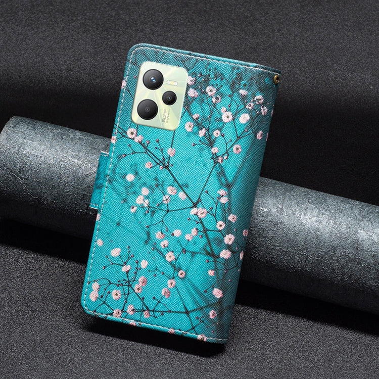 For OPPO Realme C35 Colored Drawing Pattern Zipper Leather Phone Case(Plum Blossom) by buy2fix