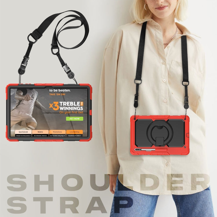 For Samsung Galaxy Tab S8 Ultra Shoulder Strap Silicone + PC Tablet Case(Red) by buy2fix