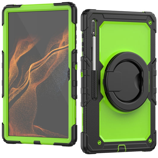 For Samsung Galaxy Tab S8 Ultra Shoulder Strap Silicone + PC Tablet Case(Yellow Green) by buy2fix