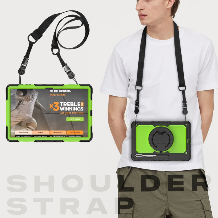 For Samsung Galaxy Tab S8 Ultra Shoulder Strap Silicone + PC Tablet Case(Yellow Green) by buy2fix