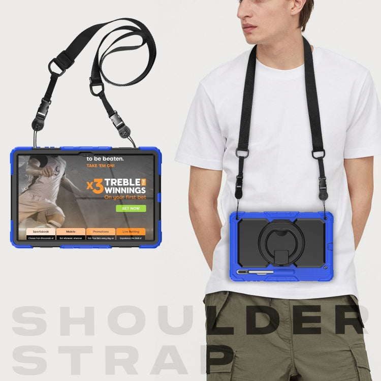 For Samsung Galaxy Tab S8 Ultra Shoulder Strap Silicone + PC Tablet Case(Blue Black) by buy2fix
