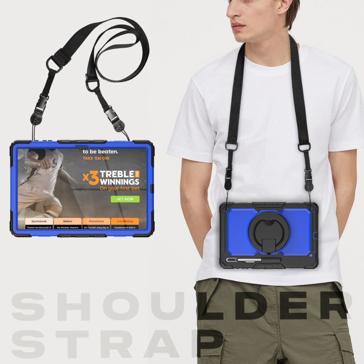 For Samsung Galaxy Tab S8 Ultra Shoulder Strap Silicone + PC Tablet Case(Black Blue) by buy2fix