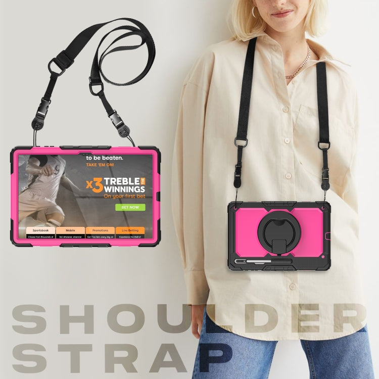 For Samsung Galaxy Tab S8 Ultra Shoulder Strap Silicone + PC Tablet Case(Black Rose Red) by buy2fix
