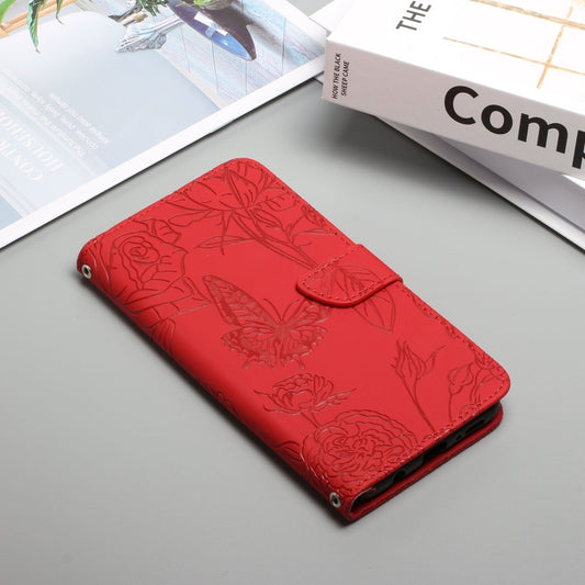 For Xiaomi Redmi Note 11 Pro Foreign Version Skin Feel Butterfly Peony Embossed Leather Phone Case(Red) by buy2fix