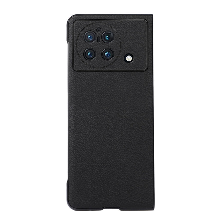 For vivo X Fold Accurate Hole Litchi Texture Genuine Leather Phone Case(Black) by buy2fix