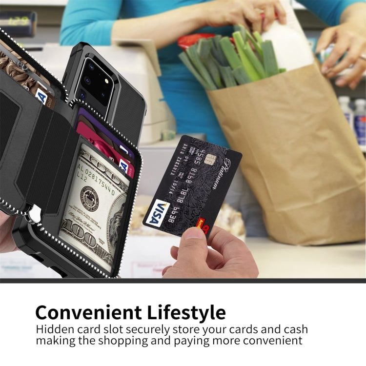 For Samsung Galaxy S20 Ultra Zipper Wallet Card Bag PU Back Phone Case(Black) by buy2fix