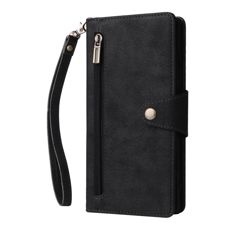 For Samsung Galaxy S22 Ultra 5G Rivet Buckle 9 Cards Three Fold Leather Phone Case(Black) - Galaxy S22 Ultra 5G Cases by buy2fix | Online Shopping UK | buy2fix