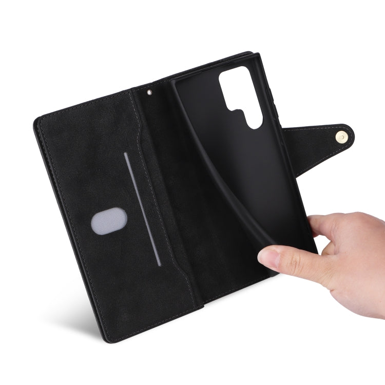 For Samsung Galaxy S22 Ultra 5G Rivet Buckle 9 Cards Three Fold Leather Phone Case(Black) - Galaxy S22 Ultra 5G Cases by buy2fix | Online Shopping UK | buy2fix
