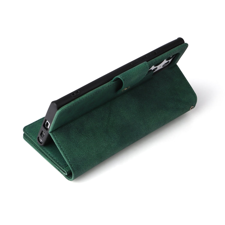 For Samsung Galaxy S22 Ultra 5G Rivet Buckle 9 Cards Three Fold Leather Phone Case(Green) - Galaxy S22 Ultra 5G Cases by buy2fix | Online Shopping UK | buy2fix