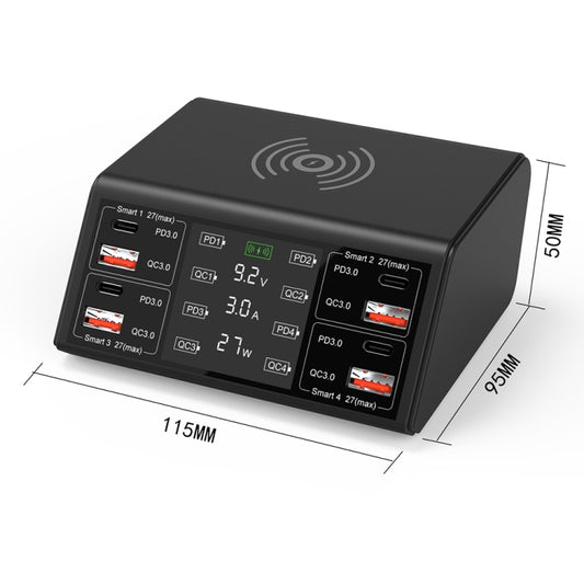 838w 9 in 1 100W 4 PD 3.0 USB-C / Type-C + 4 QC 3.0 USB Ports Smart Digital Display Wireless Charger, AU Plug(Black) by buy2fix